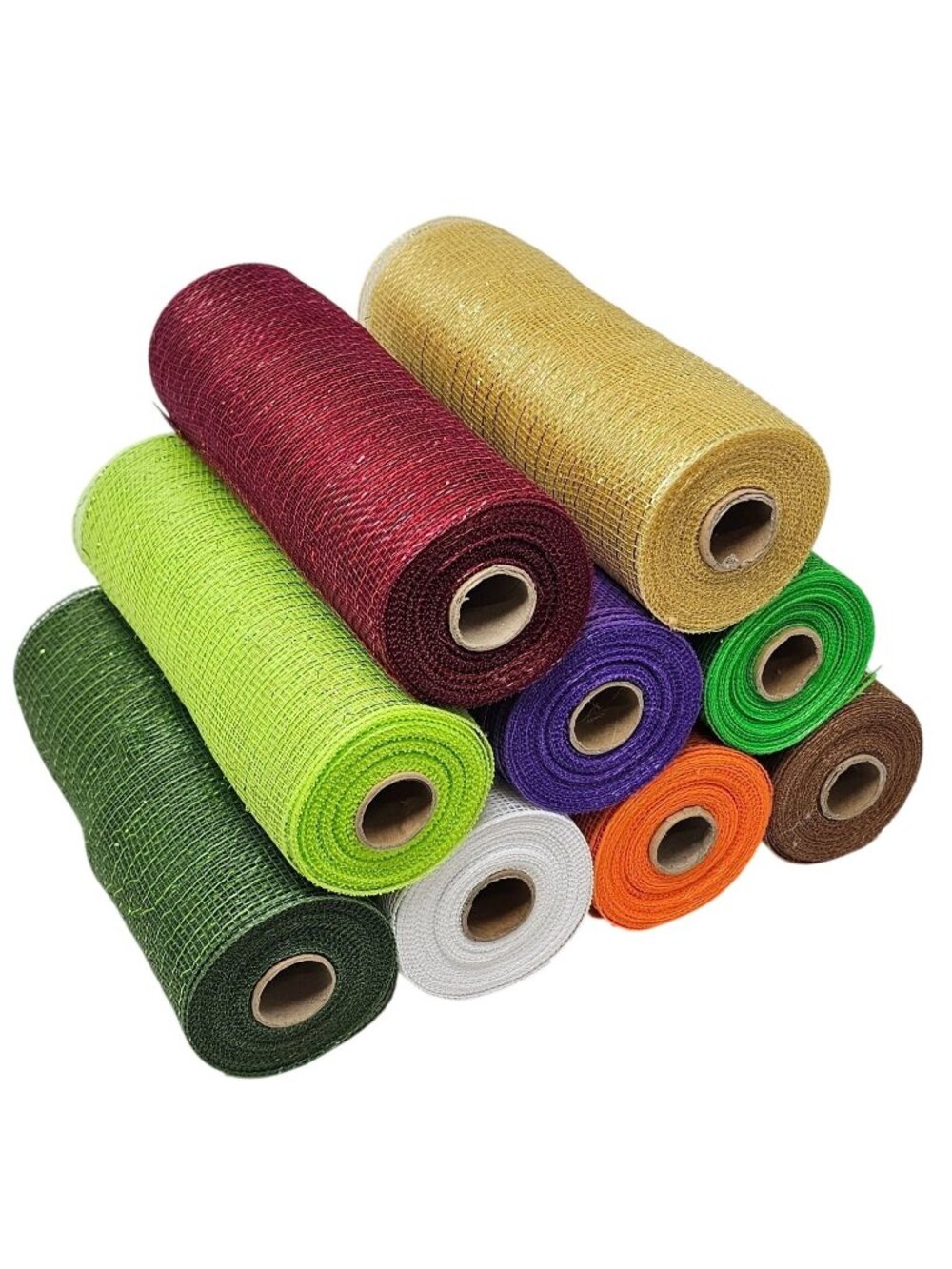 9 Rolls of Fall Autumn Inspired 10" Decorative Metallic Deco Mesh Ribbon